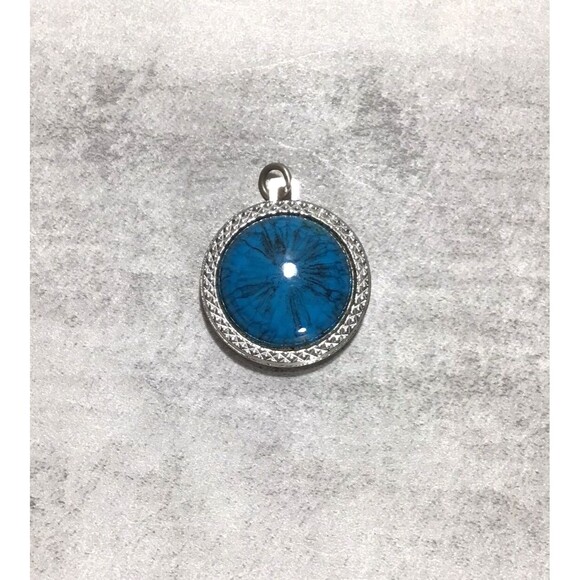 Vintage Faux Turquoise Indian Head Pendant Estate Silver Tone Statement NO Chain - Picture 1 of 4